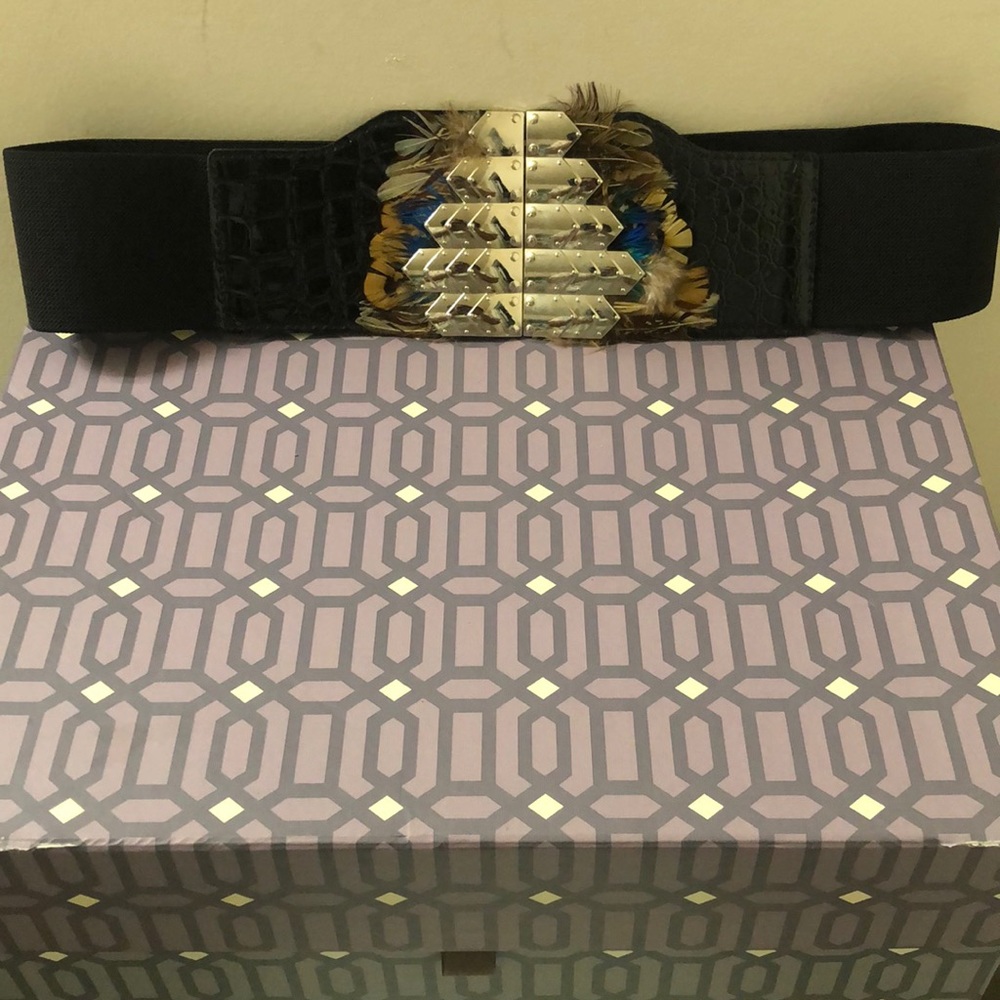 Black & Multi color feather belt
